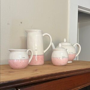 Rae Dunn Pink and White Tea Set.